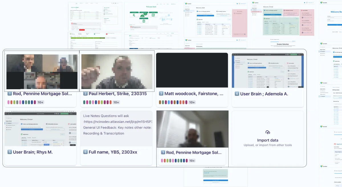 Evaluative research board — recorded interviews and notes from active brokers